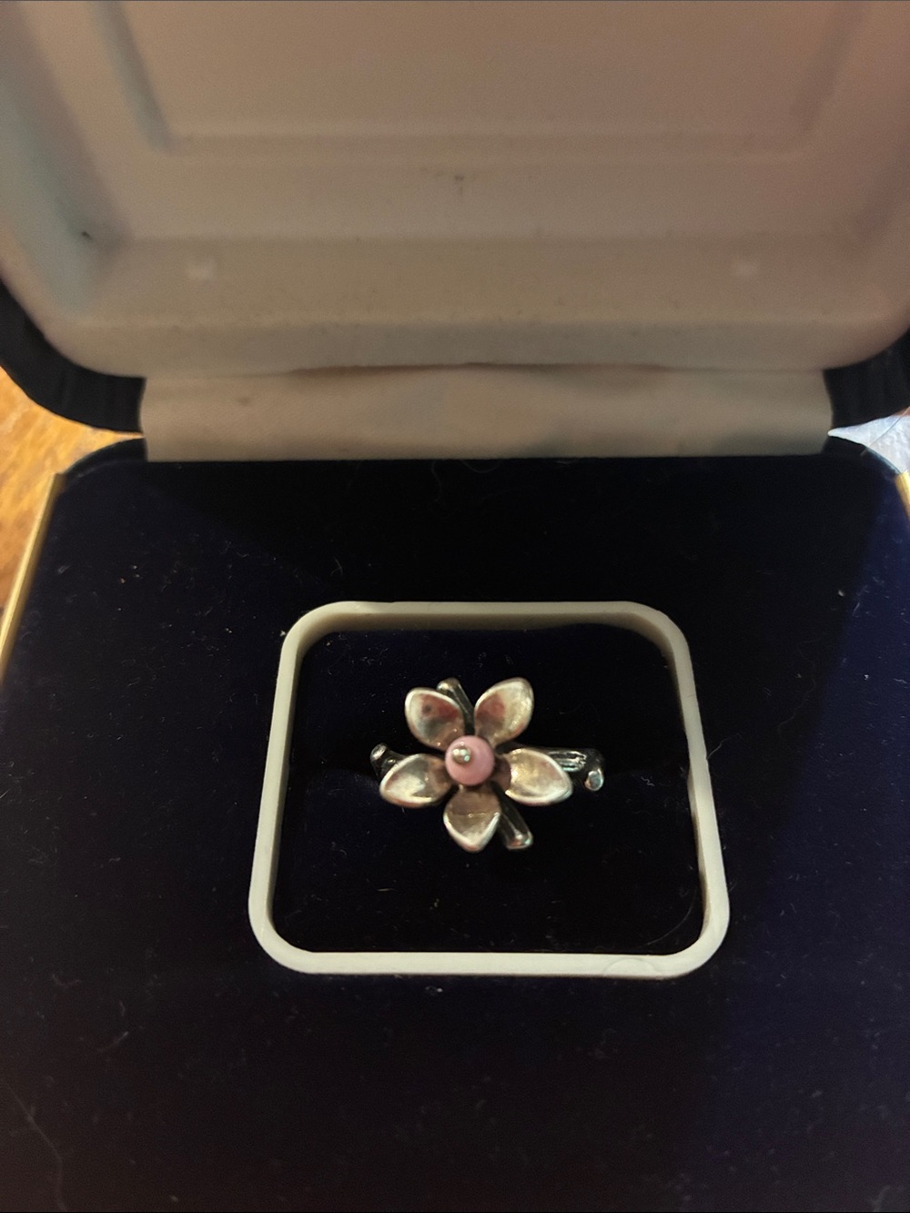 James Avery Retired Sterling Silver Floral Ring with Pink Center